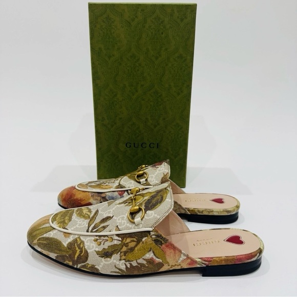 GUCCI Princetown GG Supreme H2O Floral Mules Slides Slipper Size 40.5 Beige NEW - Picture 6 of 16